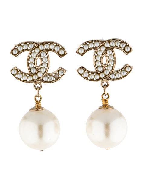 chanel cc drop earrings|Chanel pearl drop earrings price.